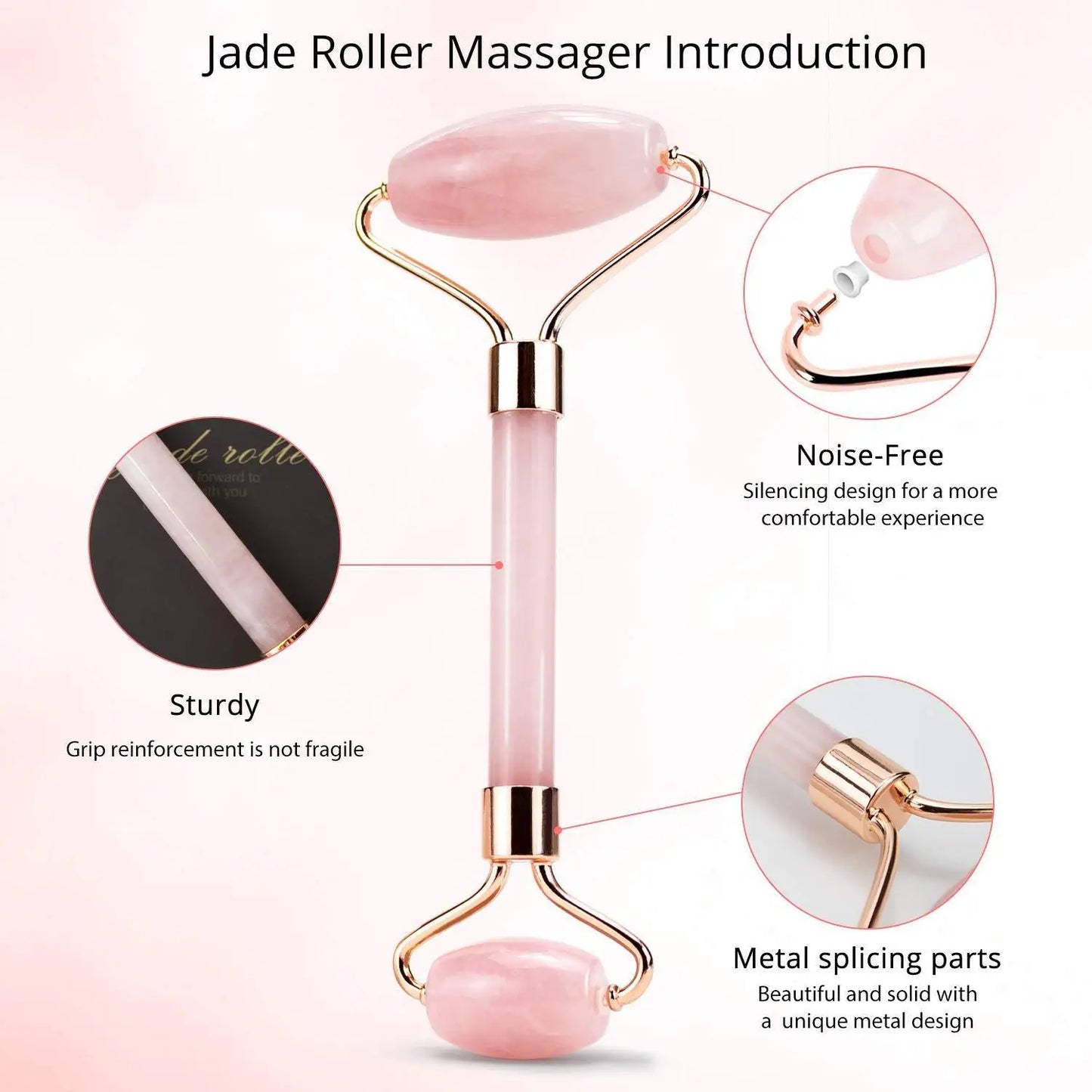 Natural Rose Quartz Jade Roller Gua Sha Scraper Set