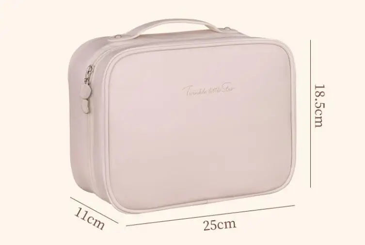 Women PU Leather Double Layer Travel Makeup Wash Clear Cosmetic Bag